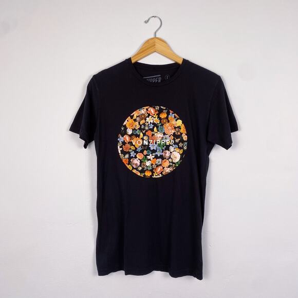 Von Zipper Colorful Floral Graphic Print T-Shirt Black Small - Picture 1 of 5